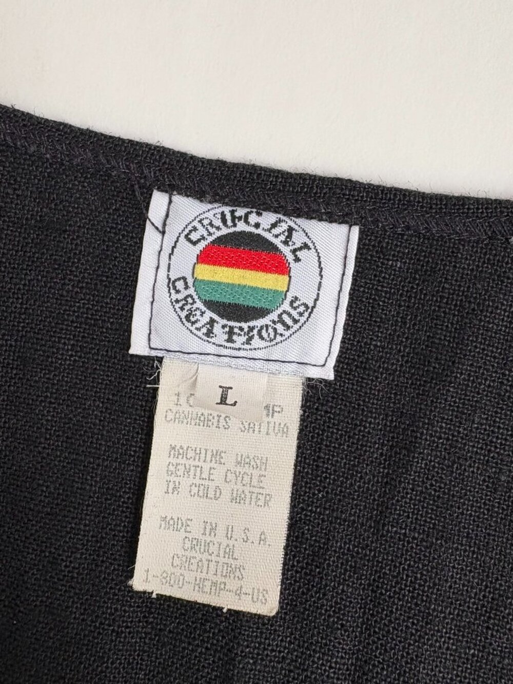 Vintage 90s Crucial Creations 100% Hemp Black Button Front Midi Dress Size L - Picture 2 of 7